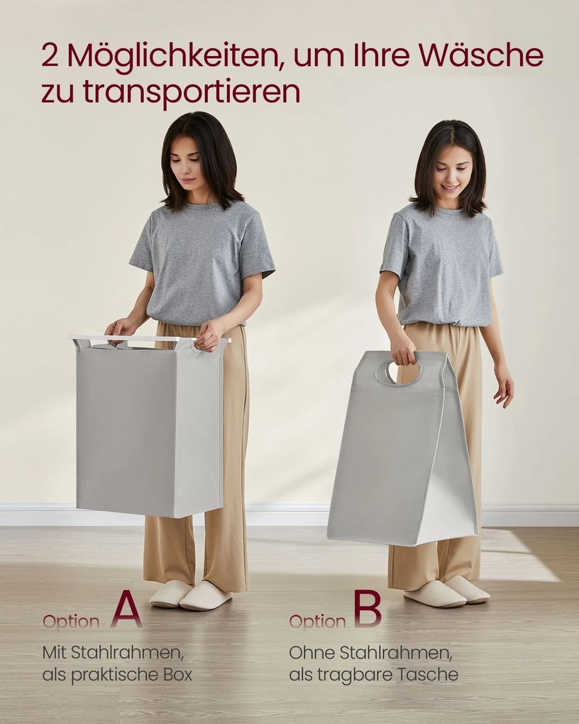 Cesto para roupa suja 65 L,  50,1 x 33,1 x 72,1 cm com prateleira em tecido Oxford cinzento