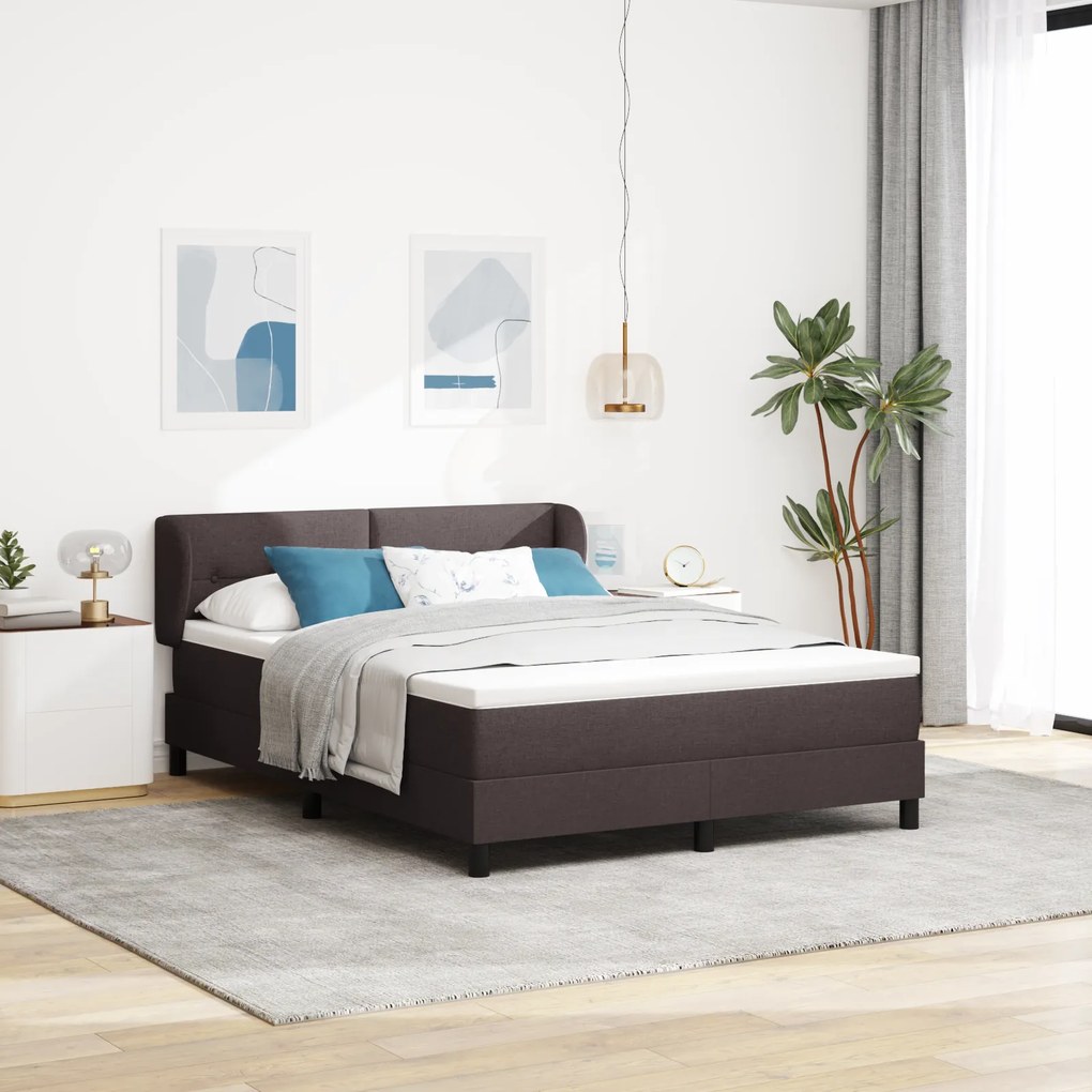 Cama Box com Colchão vidaXL Marrom Escuro 160x200 cm Tecido