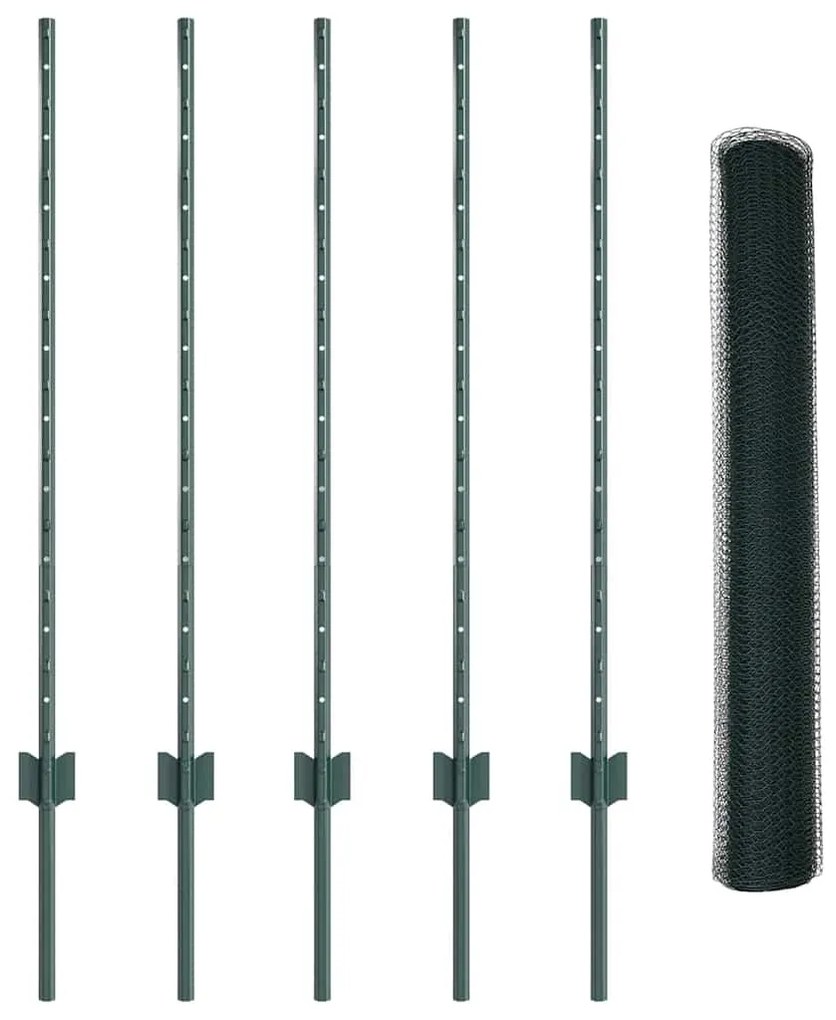 Postes de Cerca vidaXL 5 pcs U-Channel Verde 100 cm Aço