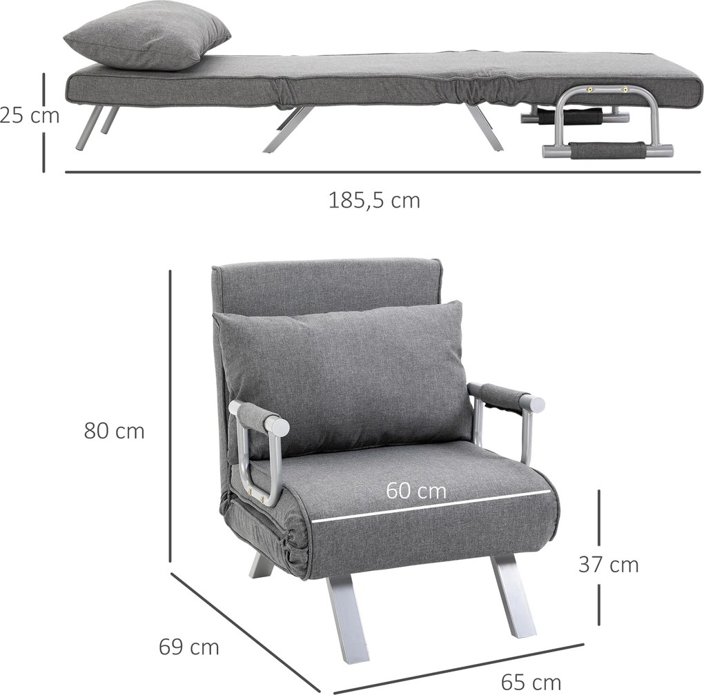 Poltrona com aquecimento, sofá-cama conversível de 1 lugar e com capa removível cinzento claro