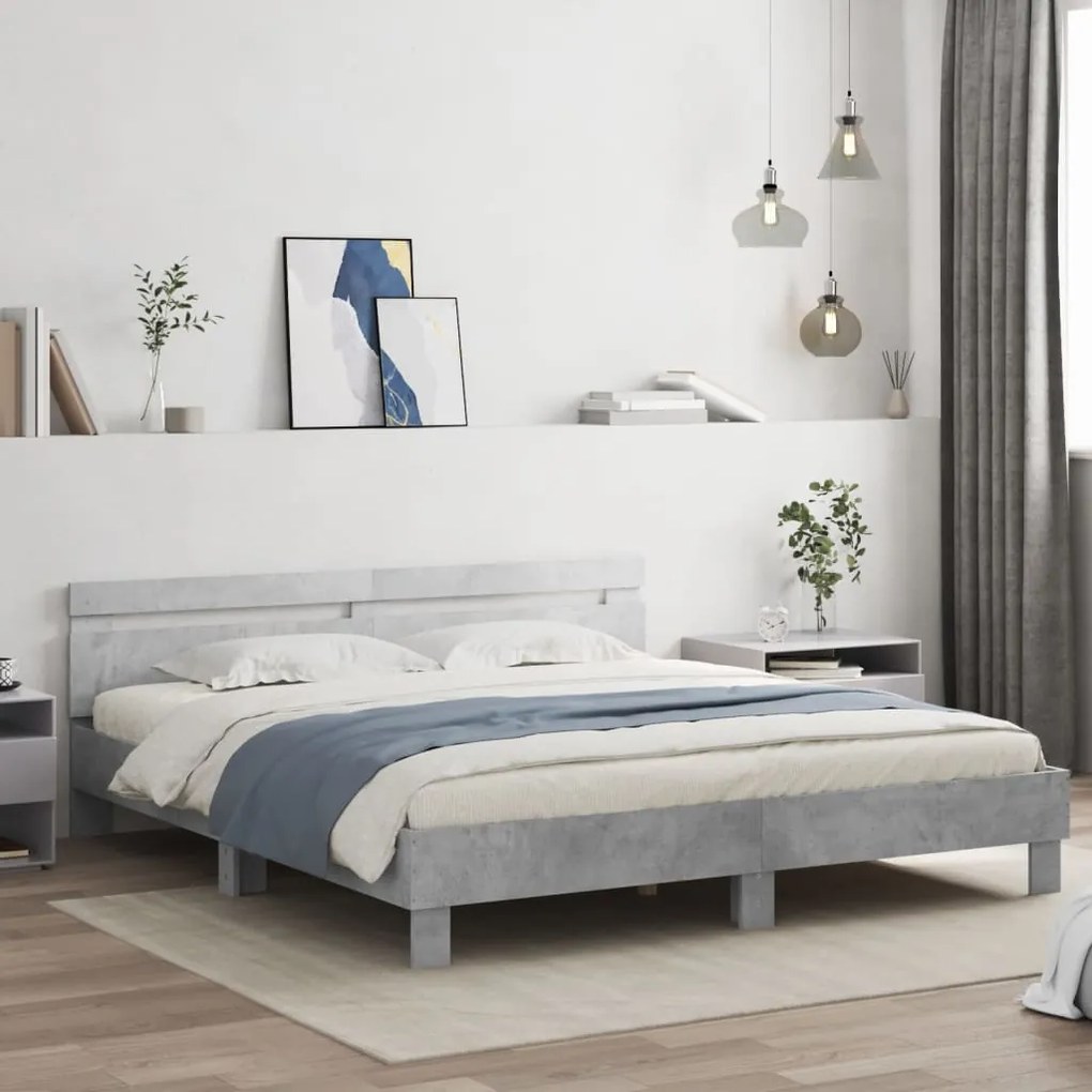 Estrutura de cama c/ cabeceira derivados madeira cinza-cimento