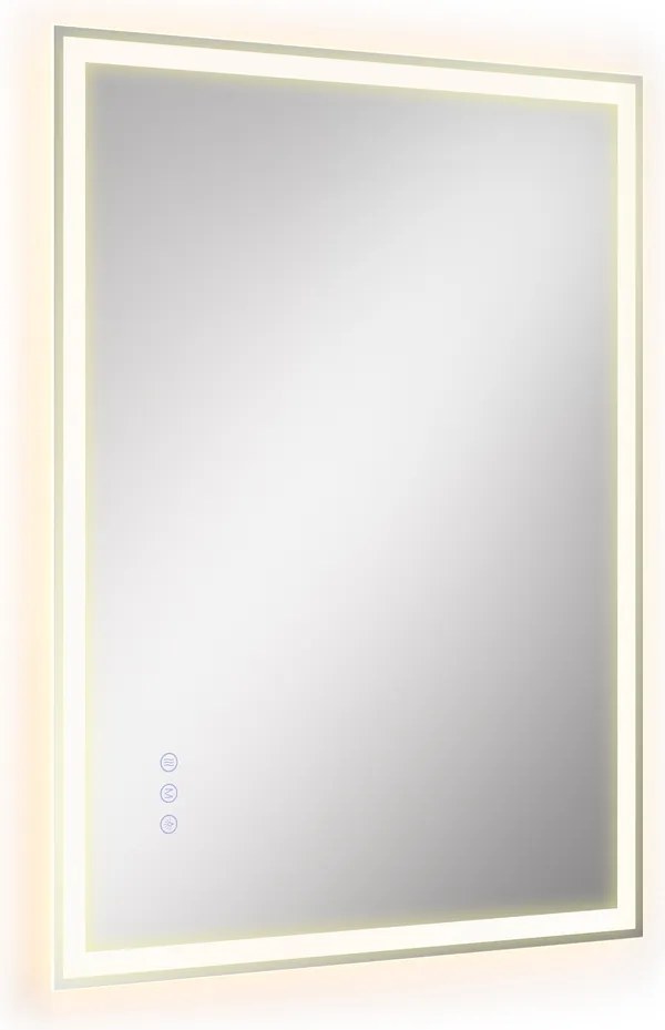 Espelho de casa de banho 70,7 x 50,7 cm, espelho de parede com iluminação, retangular branco