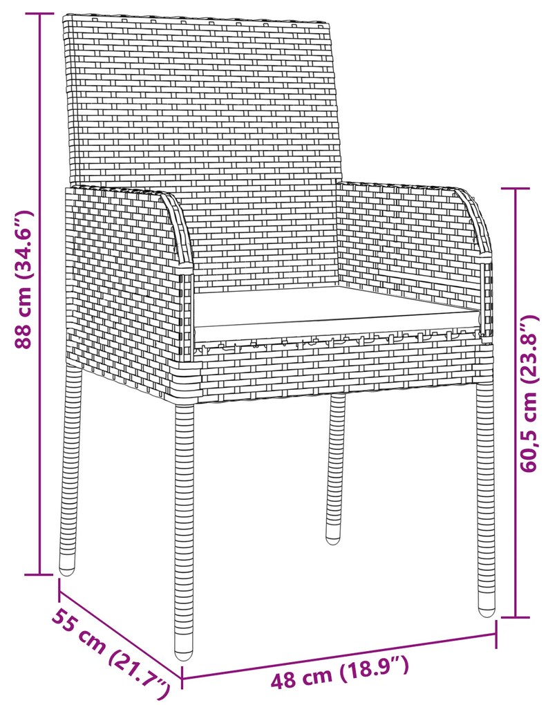 Conjunto de Jantar de Jardim com Almofadas Cinza Rattan Sintético