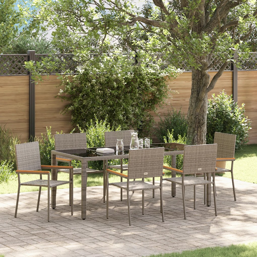 Conjunto de Jantar de Jardim vidaXL 7 Peças Cinza Rattan Sintético