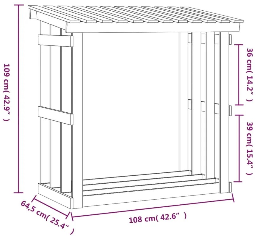  vidaXL Suporte para lenha 108x64,5x109 cm pinho maciço