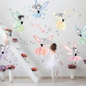 Autocolantes para crianças - Fadas coloridas em toda a parede