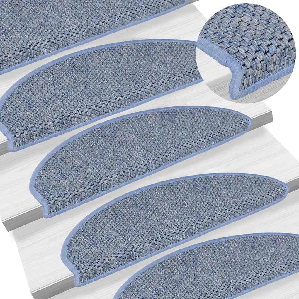 Tapetes escada adesivos aspeto sisal 30 pcs 65x21x4 cm azul