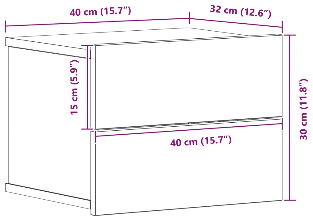 Cabeceira de Cama vidaXL Preta de Carvalho 40x30x30 cm em Madeira Comp