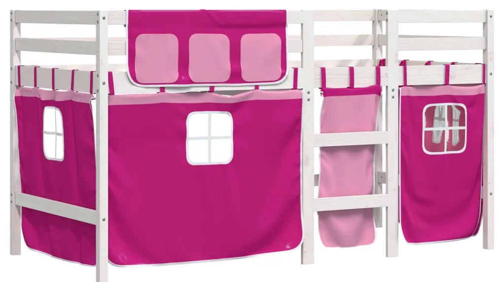 Cama alta p/ criança c/ cortinas 90x200 cm pinho maciço rosa