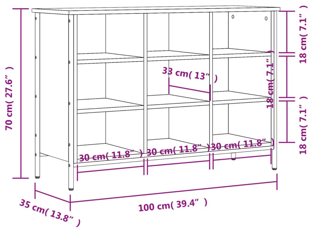 Sapateira Kiri - Com 9 Compartimentos - Cor Preta - 100x35x70cm - Deri