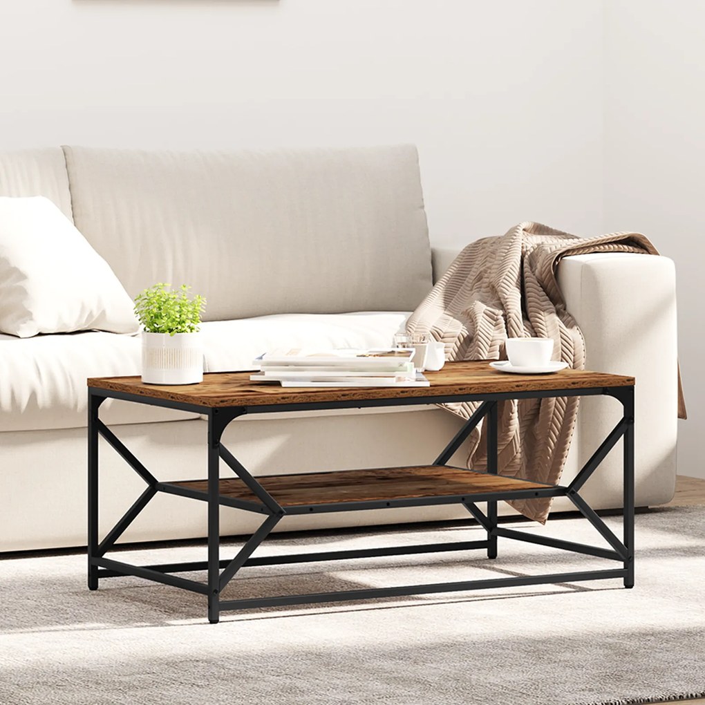 Mesa de Centro vidaXL com Prateleira em Madeira Antiga 90x50x40 cm em Madeira de Engenharia