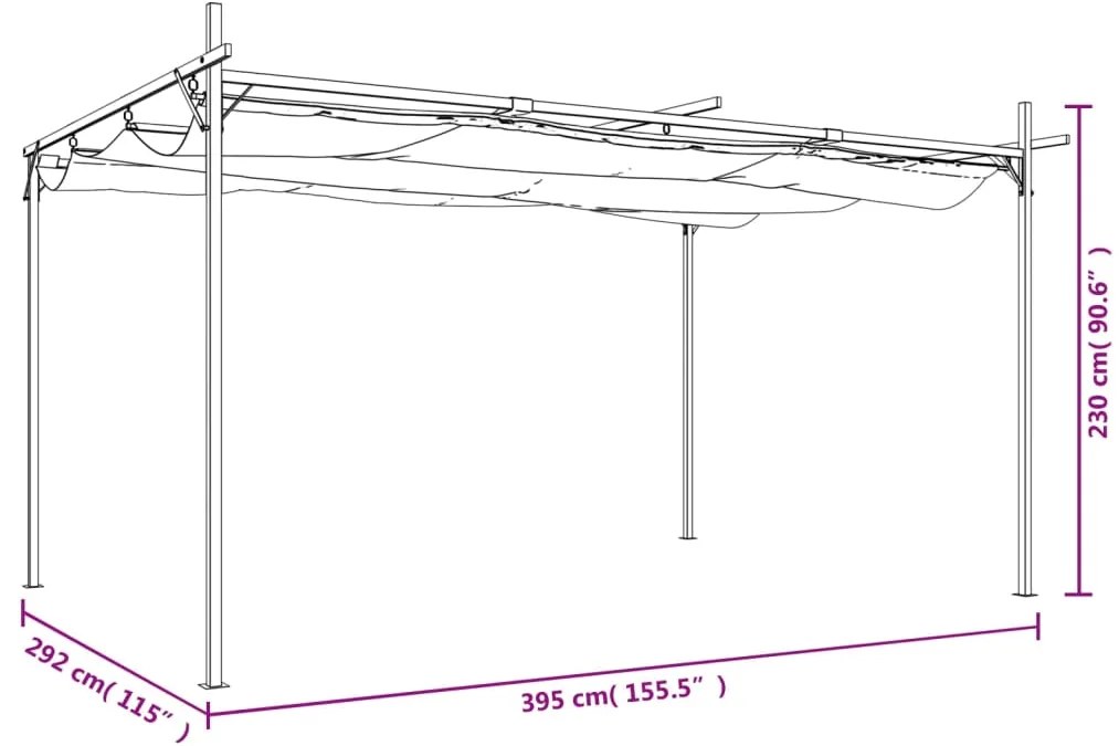 Pérgola com toldo retrátil 395x292x230 cm cor antracite