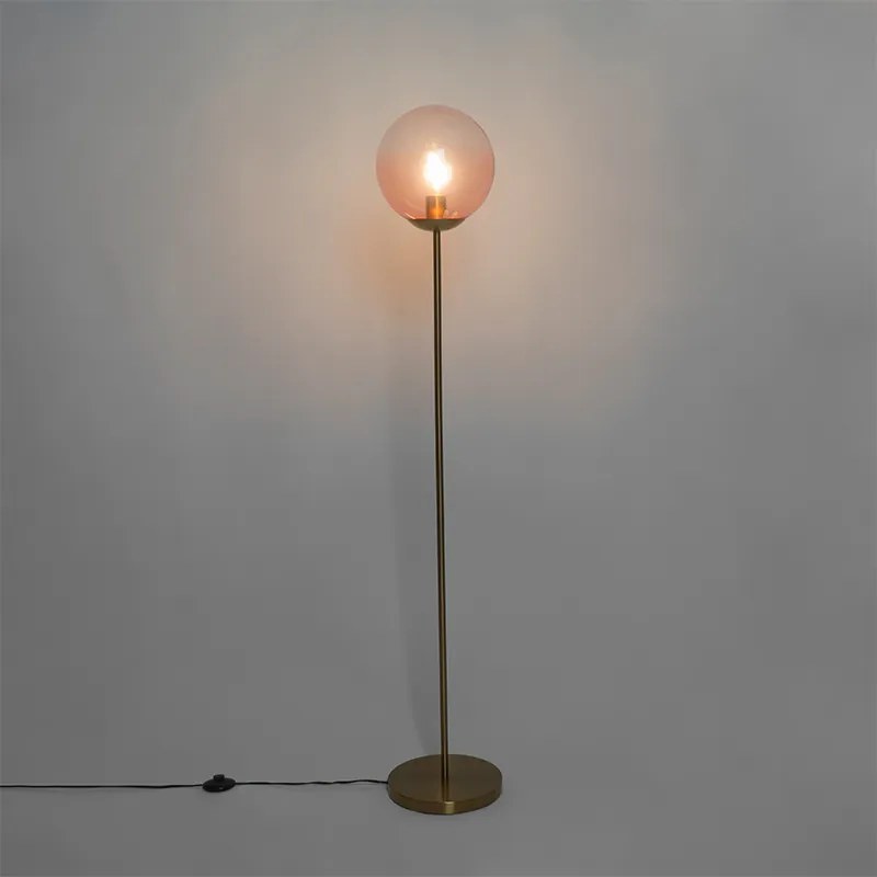 Candeeiro de pé Art Deco em latão com vidro rosa - Pallon