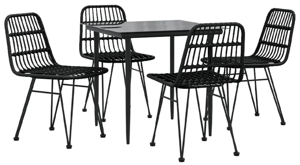5 pcs conjunto de jantar p/ jardim vime PE preto