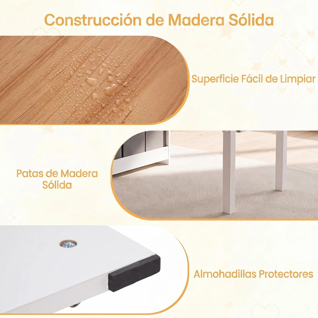 Conjunto de Mesa de Desenho Infantil e 2 Cadeiras, 102 x 58 x 64 cm, Arrumação Integrada, Madeira