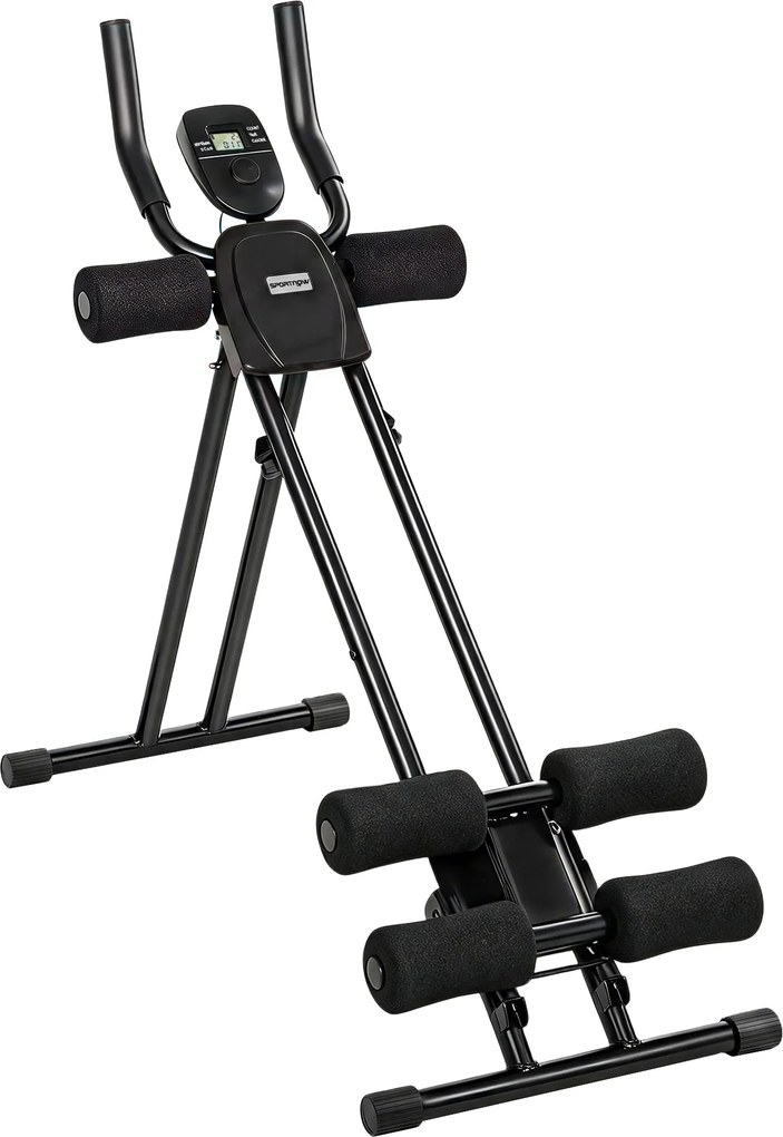 SPORTNOW Aparelho Abdominal Dobrável com Ecrã LCD, Trilho Duplo, Espuma de PVC, Estrutura em Aço, 92x41x83cm, Preto | Aosom Portugal