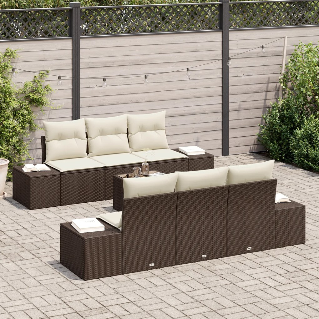 Conjunto de Sofá de Jardim de 7 Peças com Almofadas Rattan Sintético C