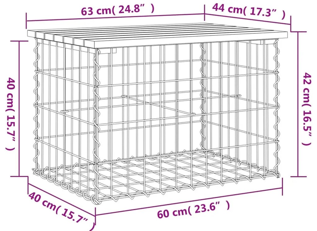 Banco jardim design gabião 63x44x42 cm madeira douglas maciça