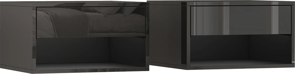 HOMCOM Conjunto de 2 Mesas de Cabeceira Suspensas com Gaveta Prateleira Aberta para Quarto 37x32x21 cm Preto Brilhante | Aosom Portugal