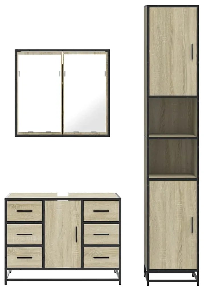 3 pcs conj. móveis casa banho derivados madeira carvalho sonoma