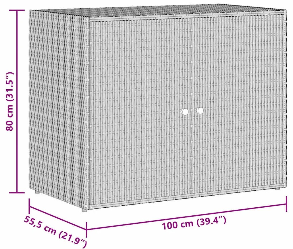 Armário de arrumação p/ jardim 100x55,5x80 cm vime PE cinzento