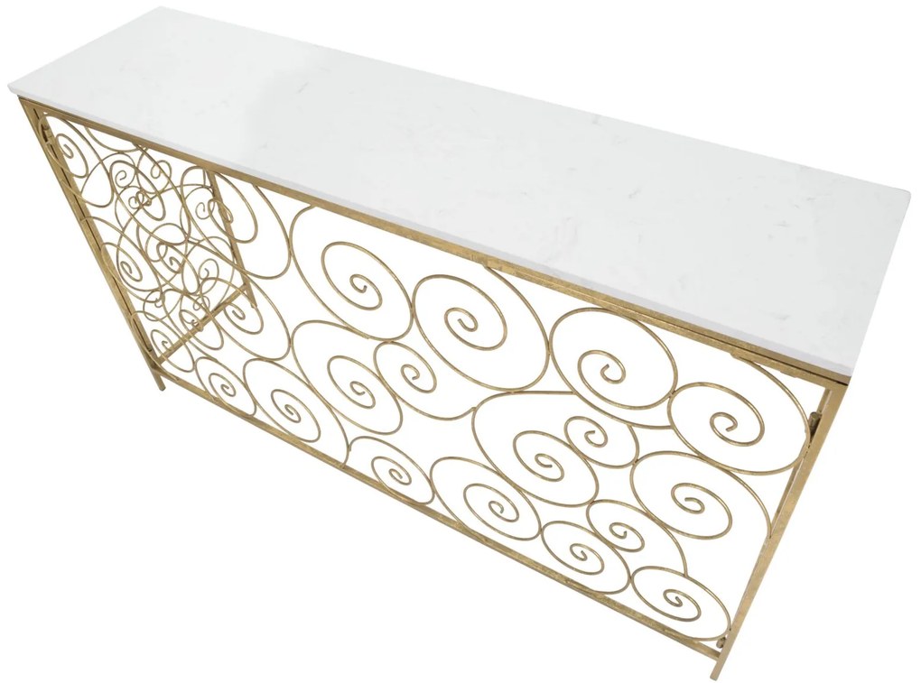 MESA CONSOLA ESPIRAL 140X36X82 CM DOURADA E BRANCA