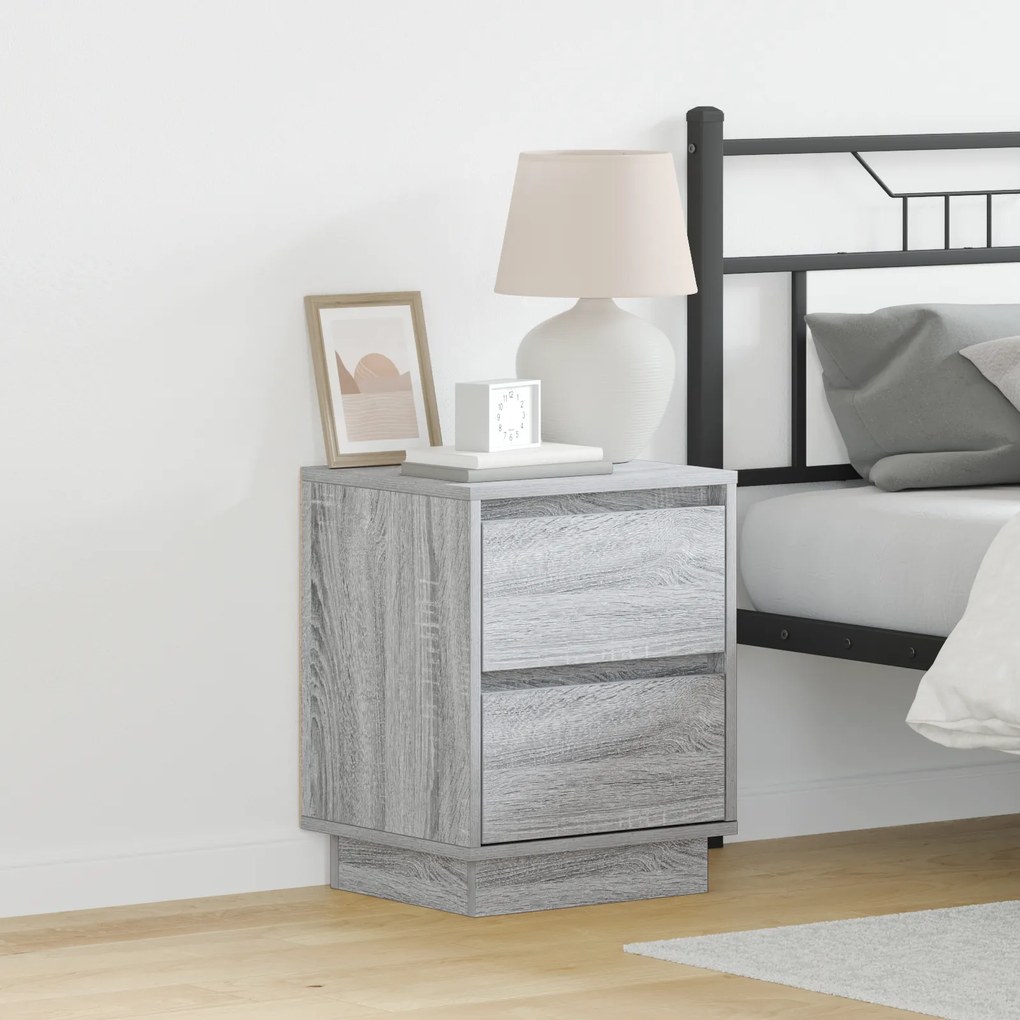 vidaXL Criado-Mudo com Luzes LED Cinza Sonoma 39x34,5x50 cm