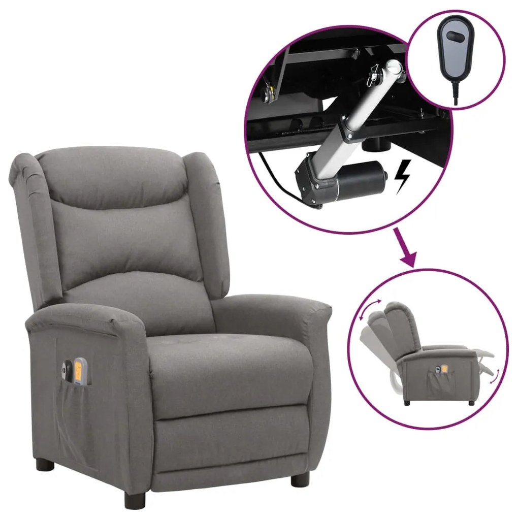 vidaXL Poltrona de massagens elétrica tecido cinzento-claro