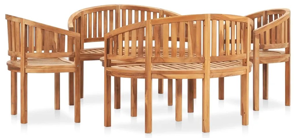 5 pcs conj. lounge de jardim formato banana teca maciça