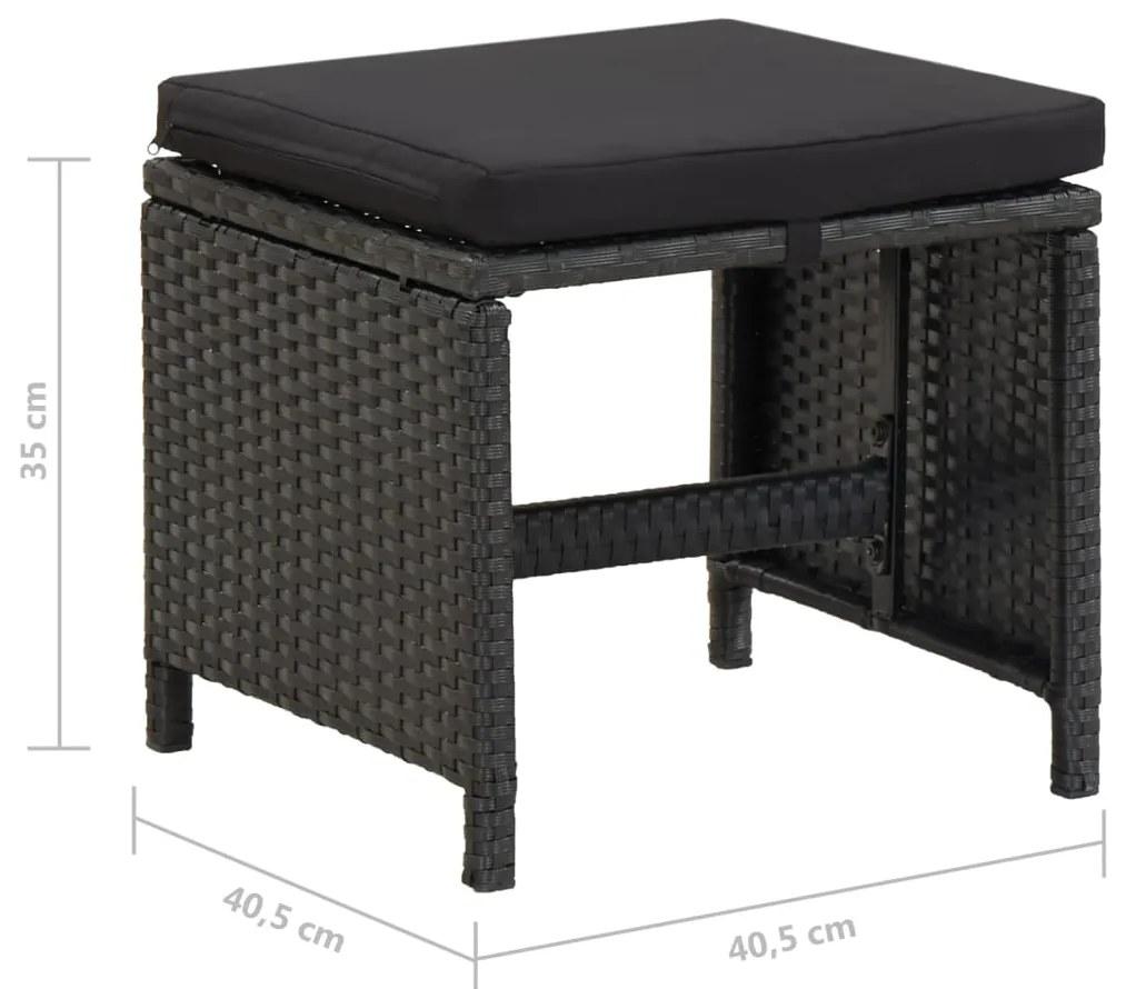 Bancos de jardim 4 pcs com almofadões vime PE preto