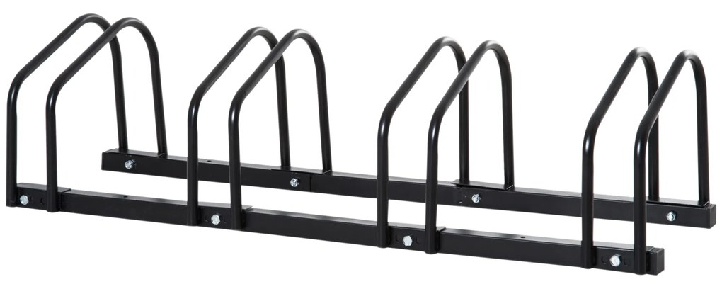 HOMCOM Estacionamento 4 Bicicletas Suporte Aço Estacionar Bicicletas Chão Interior Exterior Resistente 110x33x27 cm Preto | Aosom Portugal