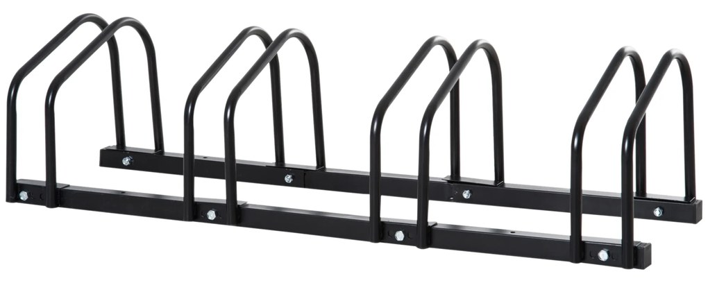 HOMCOM Estacionamento para 4 Bicicletas Suporte de Aço para Estacionar Bicicletas no Chão para Interior e Exterior 110x33x27 cm Preto | Aosom Portugal