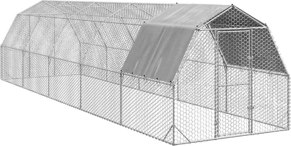 vidaXL Corrida de galinhas com telhado 2,5x10x2,25 m aço galvanizado
