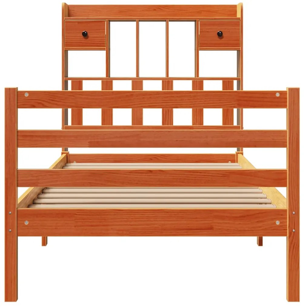 Cama com estante sem colchão 90x200cm pinho maciço castanho-mel