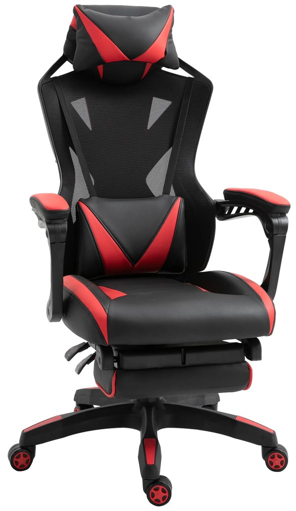 Vinsetto Cadeira Gaming Escritório Ergonômica Ajustável Conforto Almofada Lombar Alta Qualidade Estilo Moderno Vermelho | Aosom Portugal