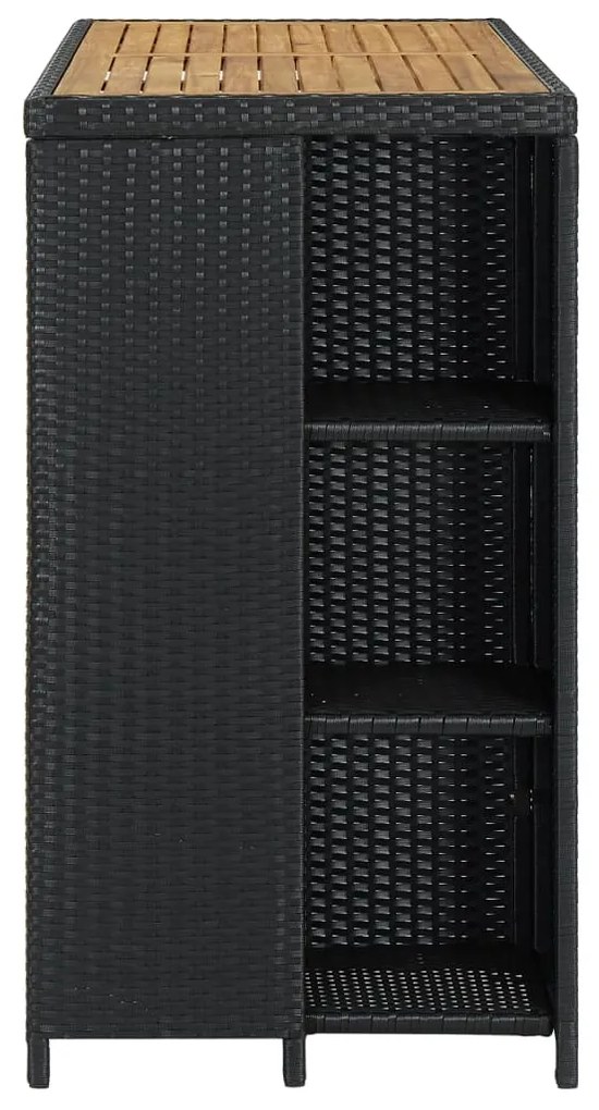 Mesa de bar com prateleiras 120x60x110 cm vime PE preto