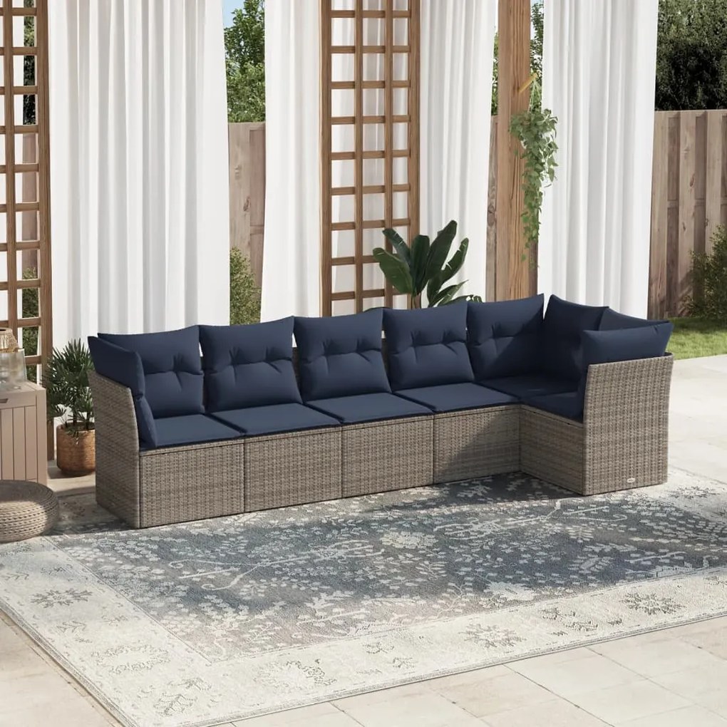 vidaXL 6 pcs conjunto sofás p/ jardim c/ almofadões vime PE cinzento