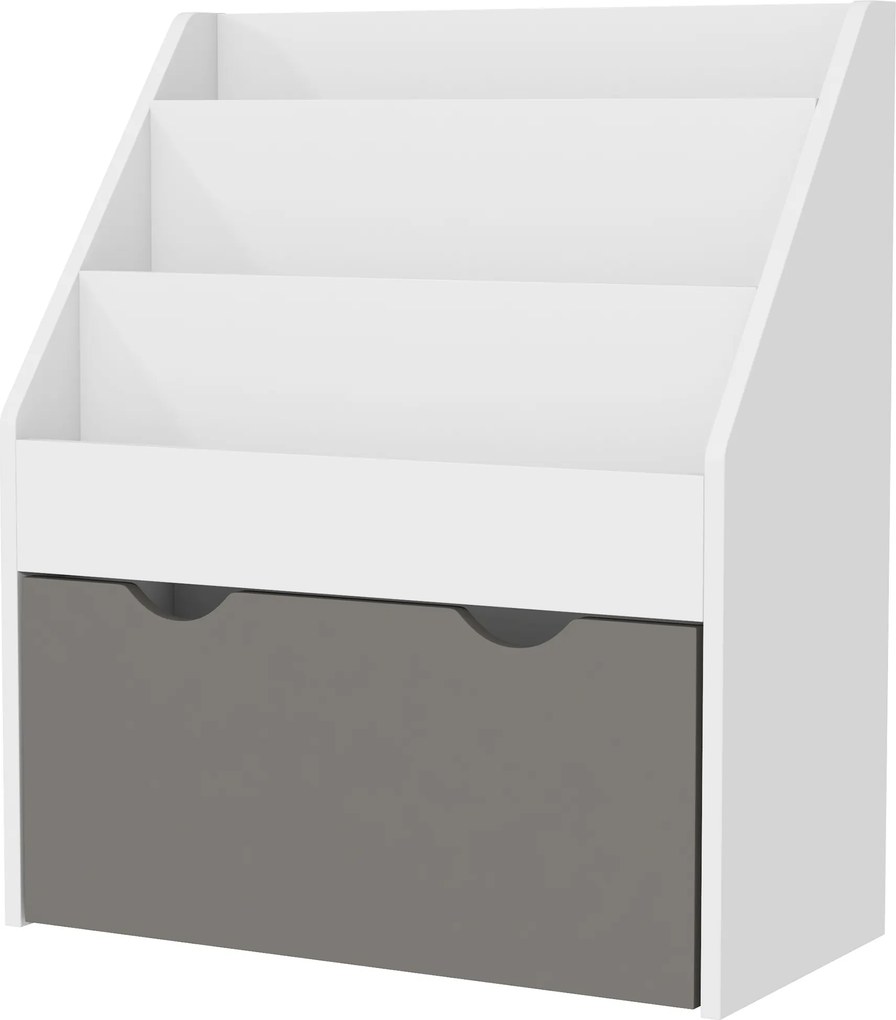 Estante Infantil para Livros e Brinquedos, 62,5 x 30 x 70 cm, 3 Prateleiras e Gaveta, Cinzento