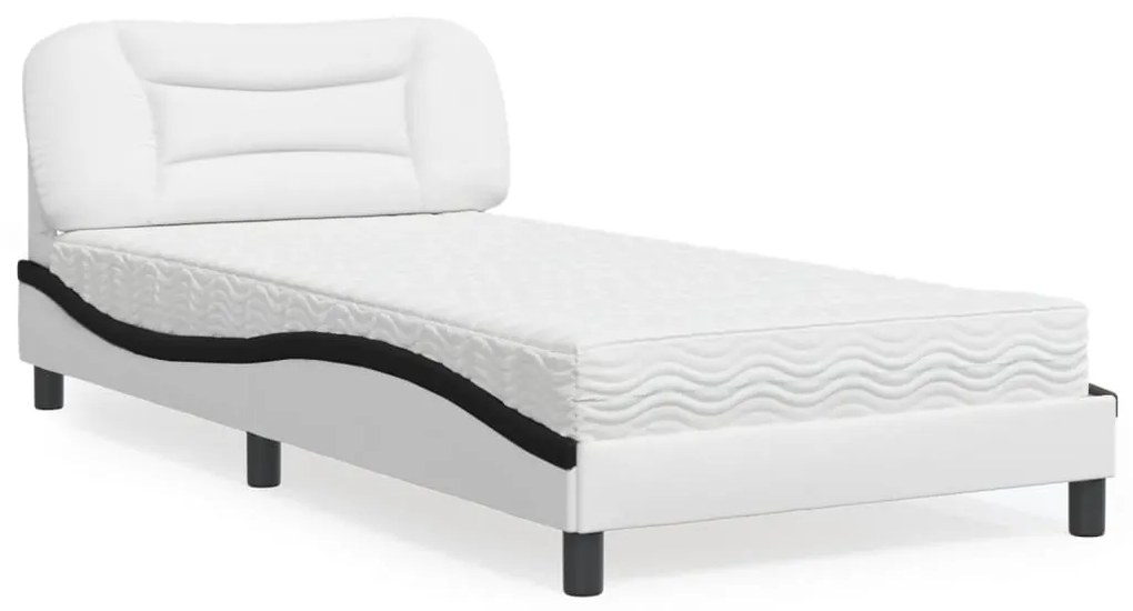 vidaXL Cama com colchão 100x200 cm couro artificial branco e preto