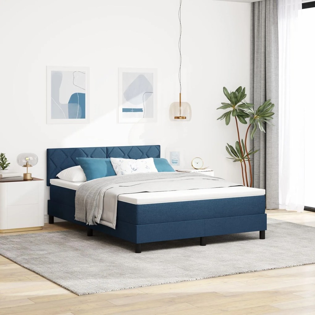 Cama Box Spring com Colchão & Luz LED Azul 140x200 cm Tecido