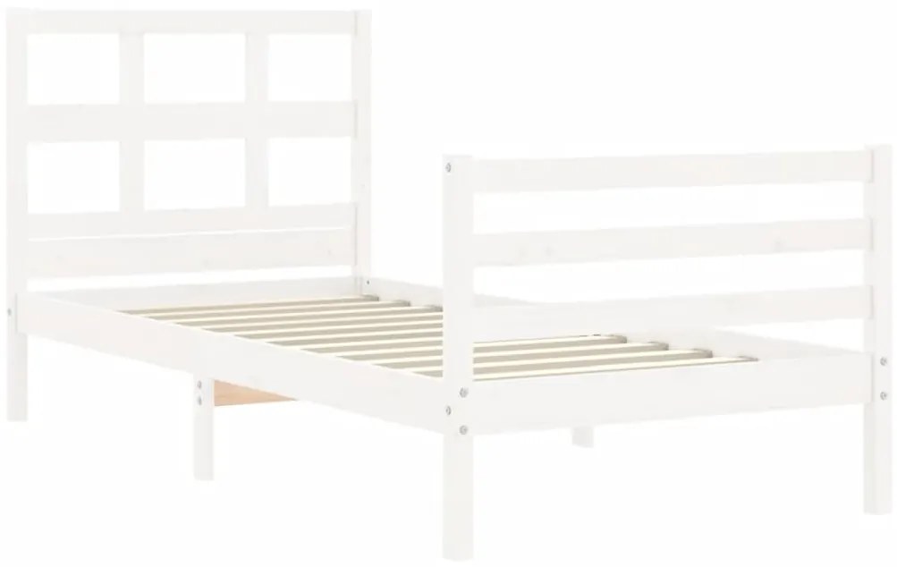 Estrutura cama de solteiro c/ cabeceira madeira maciça branco