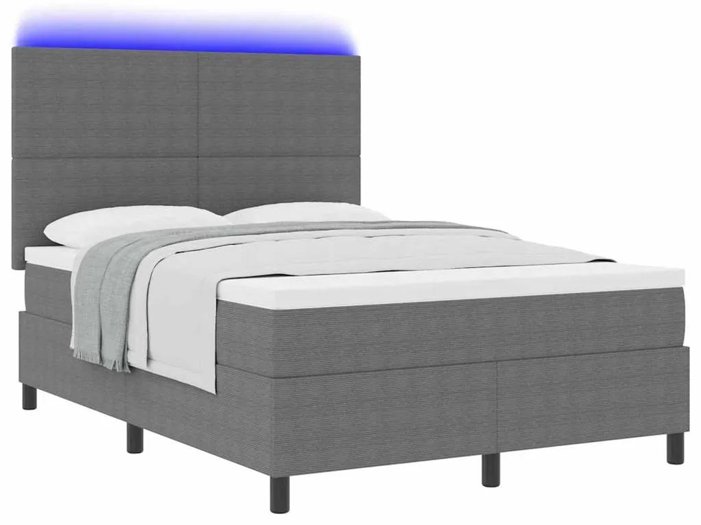 Cama Box Spring com Colchão e Luz LED Cinza 160x200 cm Tecido de Velud