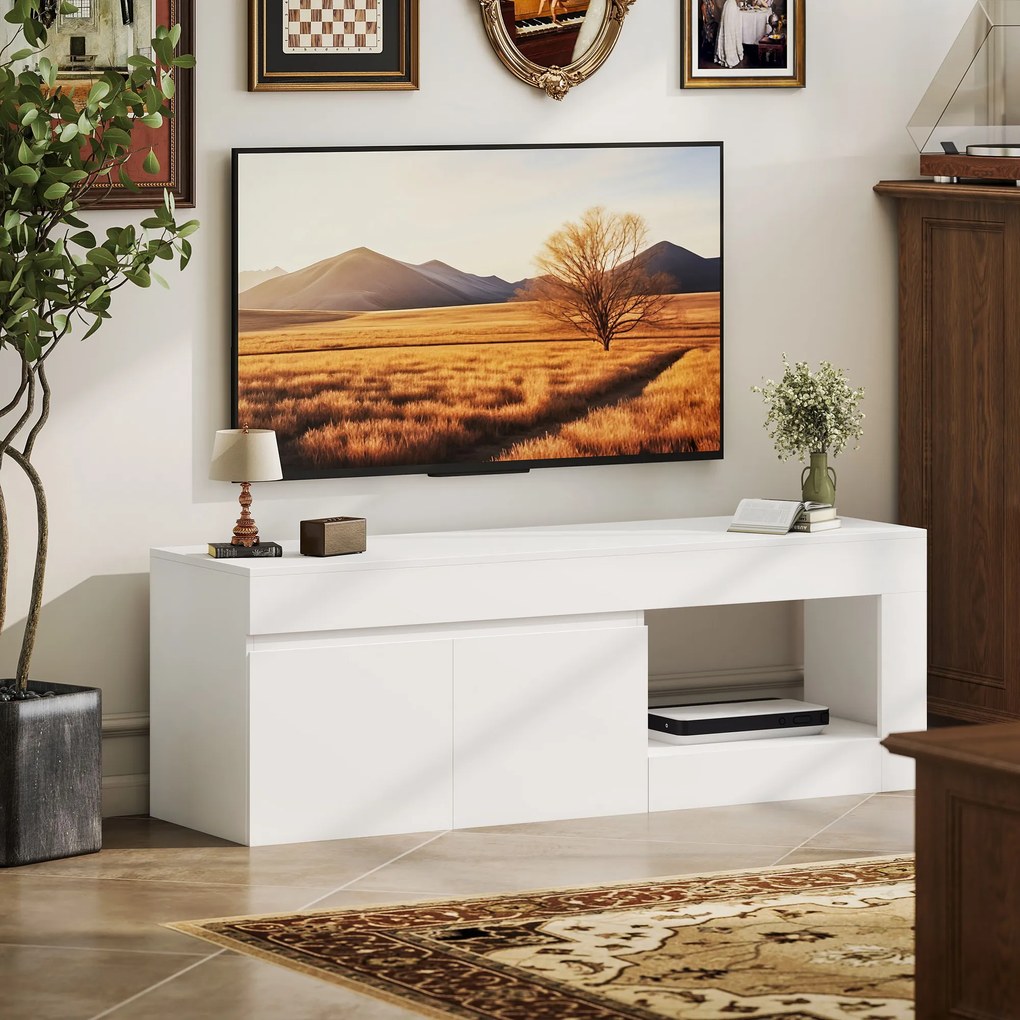 Móvel de TV com 2 Portas Prateleira Aberta Móvel de TV Televisóres de 60 Polegadas 140x40x48 cm Branco