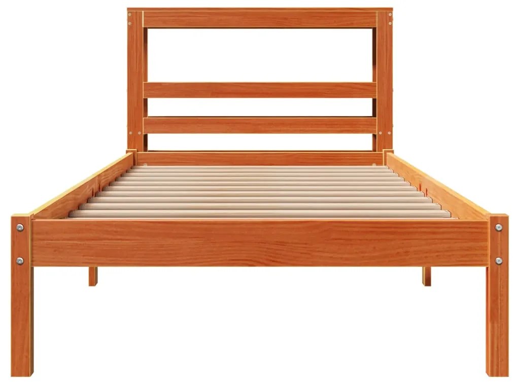 Estrutura cama c/ cabeceira 100x200cm pinho maciço castanho-mel