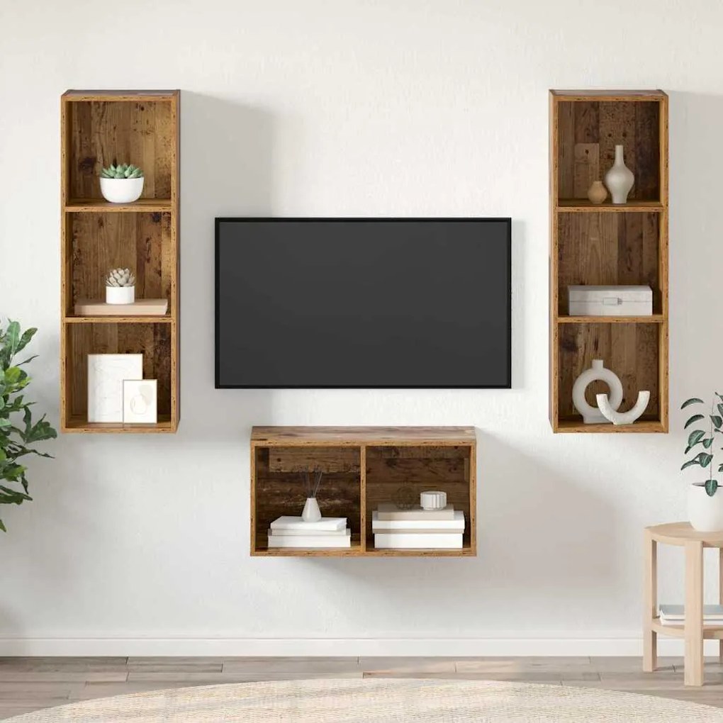 vidaXL Conjunto de Estantes para TV Madeira antiga 37 x 37 x 107 cm