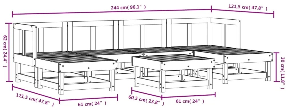 7 pcs conjunto lounge de jardim pinho maciço branco