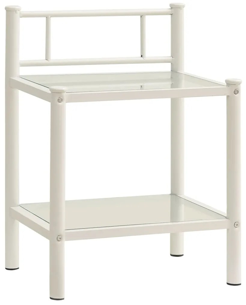 Mesas de cabeceira 2 pcs metal branco e vidro transparente