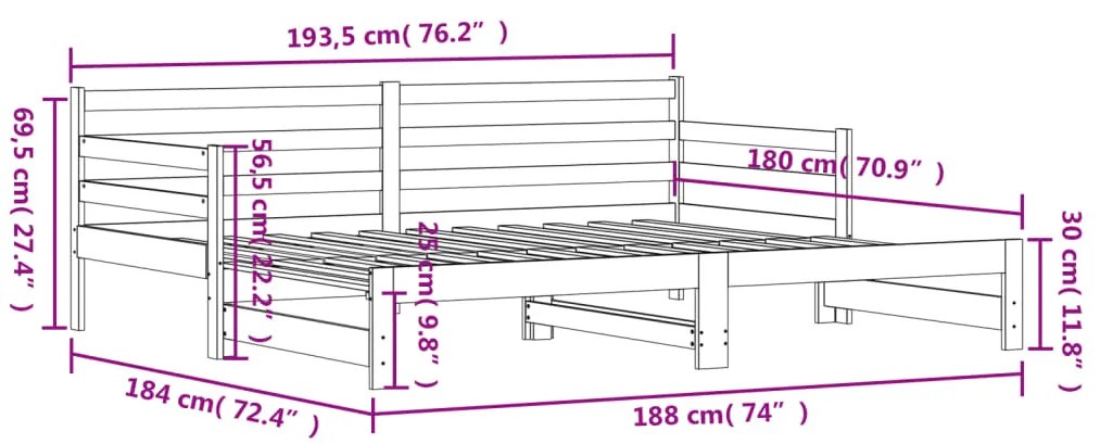 Sofá-cama com gavetão 90x190 cm madeira de pinho maciça branco