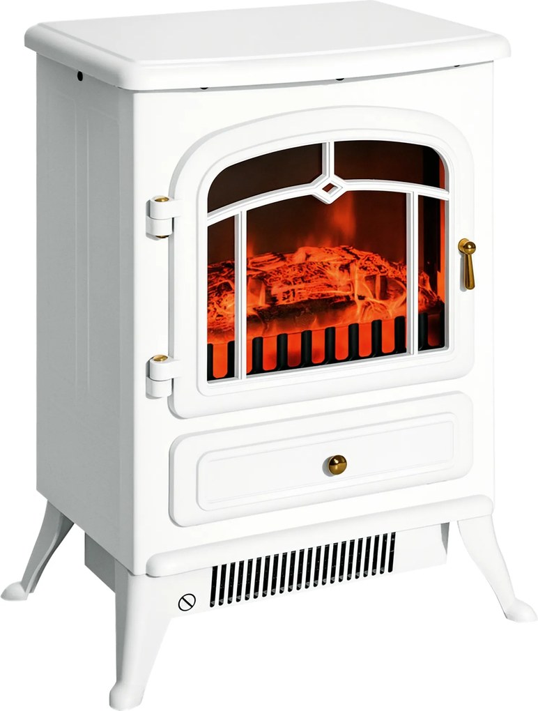 HOMCOM Lareira elétrica com aquecimento, lareira elétrica com efeito de chama LED, 950/1850 W lareira decorativa, fogo elétrico com proteção contra superaquecimento, Branco | Aosom Portugal