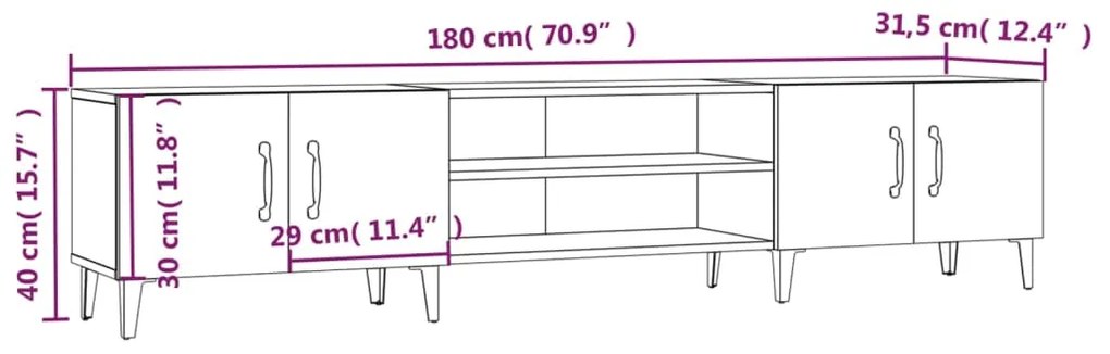 Móvel de TV 180x31,5x40 cm derivados de madeira cinza cimento